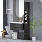 Kleankin Bathroom Storage Cabinet with Shelves and Toilet Paper Holder - Black Wood Grain-The shelves inside the cabinets are 3-level adjustable for flexible storage