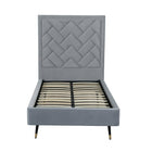 Manhattan Comfort Crosby 81.1" Modern Velvet Upholstered Twin-Size Bed - Grey-No Box Spring Needed! Solid Pine Wood Slats Included