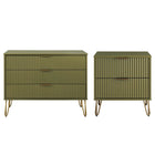 Manhattan Comfort DUMBO Modern 2-Drawer Nightstand and 3-Drawer Dresser Set - Olive Green-Modern-Contemporary with a taste of Glam Bedroom Dresser Set. Includes 1 Standard Dresser and 1 Nightstand 2.0.