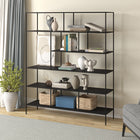 Hudson&Canal Whitmore 72"H Bookcase - Blackened Bronze-Handcrafted blackened bronze finish is applied to the steel frame