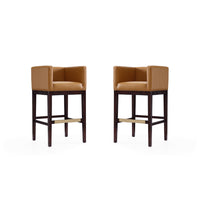 Manhattan Comfort - Kingsley tabouret de bar 21" style milieu du siècle moderne, revêtement en similicuir, camel et noyer foncé, lot de 2-Tabouret de bar moderne du milieu du siècle avec banquette arrière parfait pour un bar et une cuisine. Ensemble de 2