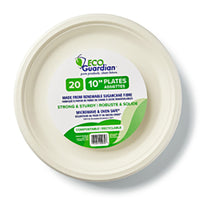 Eco Guardian – Assiettes en bagasse compostable, emballage de vente au détail, 10 po, paq./240 (EG-N-A005-S20)-Assiettes en canne à sucre compostable