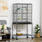 PawHut 64" H Large Metal Bird Cage with Detachable Rolling Stand - Black-Ideal for small to medium sized birds 