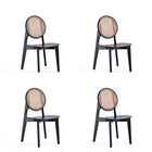 Manhattan Comfort Versailles 18.5" Industry Chic Round Back Dining Chair - Black and Natural Cane - Set of 4-Modern - Industry Chic Cane Dining Chair Perfect for Dining Room Use. Set of 4