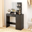 HOMCOM Vanity Desk with Mirror - 35.4" L x 15" W x 54.3" H - Black-Adjustable shelves inside the cabinet for different storage needs 