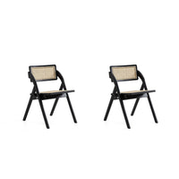 Manhattan Comfort Lambinet 20.87" Industry Chic Dining Folding Chair - Black and Natural Cane - Set of 2-Modern - Industry Chic Cane Folding Dining Chair Perfect for Dining Room Use. Set of 2