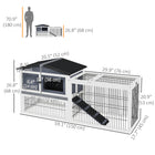 PawHut Wooden Rabbit Hutch with Ramp, Openable Roof and Pull-out Tray - Dark Grey-Main room for living, side room and bottom run for running and playing 