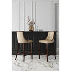 Manhattan Comfort - Tabouret de bar Fifth Avenue 19" traditionnel rembourré en similicuir - crème et noyer - lot de 2-Cadre en bois de hêtre massif avec une riche finition en noyer