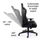 Emerge Vartan Bonded Leather Gaming Chair - Blue-Overall Dimensions: 49.84" - 53.74" H x 28.9" W x 27.36" D