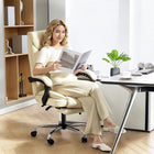 HOMCOM - Fauteuil de bureau en cuir - beige-Rotation à 360° et roulettes lisses pour des mouvements flexibles 