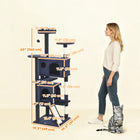 PawHut 63" H Cat Tree with Two Cat Condos - Dark Blue-Multiple platforms for climbing and viewing 