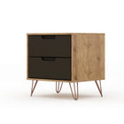 Manhattan Comfort Rockefeller 20.08" Mid-Century Modern 2-Drawer Nightstand - Nature/Textured Grey-Home Assembly Required. All Hardware Included