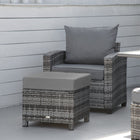 Outsunny - Pouf de patio en rotin avec coussin doux, cadre en métal pour arrière-cour, jardin et bord de piscine, gris-Fabriqué en rotin plastique PE imperméable et résistant à la décoloration  