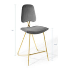 Modway Ponder Performance Velvet Bar Stool - Gray-Gold Stainless Steel Frame
