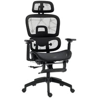 HOMCOM - Chaise de bureau ergonomique en maille à haut dossier - noir-Dossier inclinable à 135 degrés, réglable sur trois niveaux. Allongez-vous comme vous le souhaitez