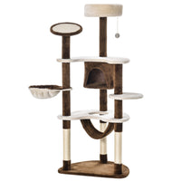 PawHut - Arbre à chat en peluche à plusieurs niveaux 60 po H - brun-Fabriqué en panneau de particules solide recouvert de peluche douce et de cordes en sisal naturel 
