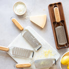 Minimal Wood Base for Grater-Materials: food grade stainless steel and natural solid acacia wood