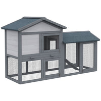 PawHut - Clapier à lapin en bois, cage à lapin, clapier pour cochon d'Inde, gris-Bois de sapin de haute qualité dans une construction exquise avec salon surélevé, arrière-cour de course, rampe et porte 