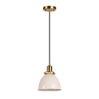 Hudson&Canal - Suspension Madison de 20 cm de large avec abat-jour en métal, - Blanc nacré/laiton/blanc nacré-Design industriel pour votre entrée, votre foyer ou votre cuisine