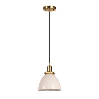 Hudson&Canal - Suspension Madison de 20 cm de large avec abat-jour en métal, - Blanc nacré/laiton/blanc nacré-Design industriel pour votre entrée, votre foyer ou votre cuisine