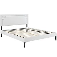 Modway Josie Vinyl Queen Platform Bed with Squared Tapered Legs - White-Fine Vinyl Upholstery