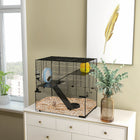PawHut Hamster/Gerbil Cage with Glass Basin - Black-Steel wire doesn't pinch