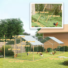 PawHut - Parc à poules grand poulailler en métal avec couverture pour 24 à 30 poules - 9,8 pi L x 26,2 pi l x 6,4 pi H-La conception de la porte d’alimentation aide à empêcher les poules de s’échapper 