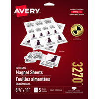 Avery Magnetic Printable 8-1/2" x 11" Sheets, White, 5/Pack (03270)-Create personalized magnetic reminders, business cards, emergency phone numbers, and more