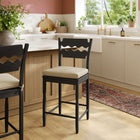 Modway - Jax Bois de chêne Tabouret de comptoir avec dossier ondulé en rasoir et coussin in Lin noir-Coussin de siège en tissu