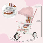 Qaba - Tricycle 7 en 1 pour tout-petit avec poignée parentale réglable et amovible - rose-Le siège en PU souple et le dossier réglable offrent un confort pour les longues balades 