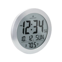 Marathon Watch 10 inch Round Digital Wall Clock with Date & Indoor Temperature - Grey-Multiple display modes: displays time in 12 or 24-hour format with indoor temperature display in celsius or fahrenheit