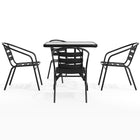 Table carrée de 31,5 po en verre/métal et 4 chaises empilables noires en aluminium avec dossier à lattes (TLH-0732SQ-017CBK4-GG)-4