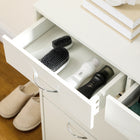 HOMCOM Entryway Shoe Cabinet with 2 Flip Drawers for 12 Pairs - White-Melamine coating on the particleboard surface makes it easy to clean