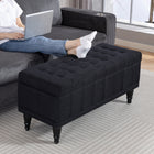 HOMCOM Flip Top Storage Ottoman Bench for End of Bed - Black-Soft close top keeps fingers safe and reduces unwanted slamming lids;  
