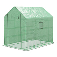 Outsunny Walk-in Greenhouse - 3 Tier - 12 Shelves - Green- Walk-in greenhouse with four shelves on both sides
 