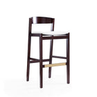 Manhattan Comfort Klismos 20" Mid-Century Modern Faux Leather Upholstered Bar Stool - Ivory and Dark Walnut-Mid-Century Modern Barstool with Backseat Perfect for Bar and Kitchen Use