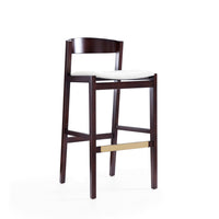 Manhattan Comfort Klismos 20" Mid-Century Modern Faux Leather Upholstered Bar Stool - Ivory and Dark Walnut-Mid-Century Modern Barstool with Backseat Perfect for Bar and Kitchen Use