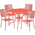 35.5'' Square Coral Indoor-Outdoor Steel Patio Table Set with 4 Square Back Chairs [CO-35SQ-02CHR4-RED-GG]-Set Includes Table and 4 Chairs