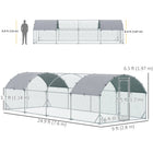 PawHut Galvanized Large Metal Chicken Coop Cage - 9.2' x 24.9' x 6.5' - Silver-Tall height allows owners to enter and exit feeding areas easily 