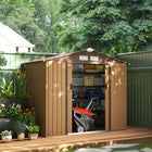 Abri de jardin Outsunny 7' x 4' x 6' avec kit de fondation en acier et double porte - Jaune-Toit incliné empêchant l'humidité et résistant aux intempéries  
