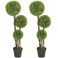 HOMCOM 45" Artificial Boxwood Triple Ball Topiary Tree - Green - 2 Pack-Beautiful set of two artificial three-ball boxwood trees 