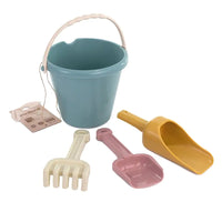 Miniland ECO Junior Sand Set - Pastel Colors - Set of 4-ECO Junior Sand Set in pastel colors includes a bucket, shovel, dustpan and rake