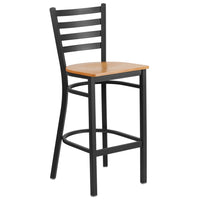 Flash Furniture – Tabouret bistro HERCULES en métal, dossier à traverses, noir, siège en bois naturel (XUDG697BBARNTW)-Tabouret de bar en métal