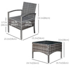 Outsunny - ensemble de meubles de patio en rotin 3 pièces avec table basse et coussins - bleu-Fabriqué en rotin PE résistant aux intempéries et en acier avec une structure solide    