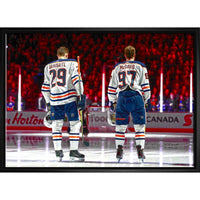 Connor Mcdavid and Leon Draisaitl Edmonton Oilers Line-up - Framed Canvas - 31" x 22"-Premium canvas print with gallery-wrapped edges