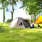 Outsunny 2 Person Camping Tent with Bedroom, Porch, Sewn-in Groundsheet and Hook - Khaki-Ground stakes and guy ropes enhance stability in wind