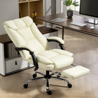 HOMCOM - Fauteuil de bureau en cuir - beige-Inclinaison sans palier jusqu’à 155° avec repose-pieds pour une relaxation complète 