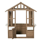 Outsunny - Cabane de jeu extérieure en bois pour enfants avec portes et pots de fleurs - Marron-Supports pour pots de fleurs, plateau de service inclus pour une expérience de jeu optimale