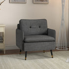 HOMCOM - Fauteuil moderne avec large assise lounge - pieds en acier - capitonné à boutons pour chambre - gris foncé-Les coussins d’assise et de dossier sont généreusement rembourrés de mousse haute densité et de ressorts en S pour plus de confort et de soutien 
