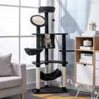PawHut 60" Multi-Level Plush Cat Tree - Dark Grey-Multi-level design offers a great playhouse for your cats to freely jump around 